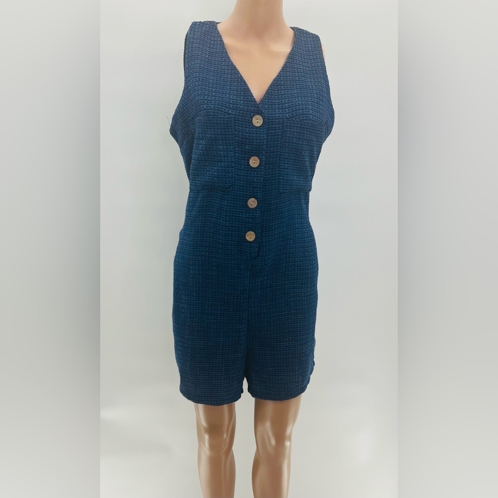 Women's Casual Tweed Sleeveless Button-Down Romper with Pockets NWOT - Picture 4 of 6